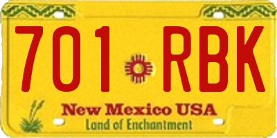 NM license plate 701RBK