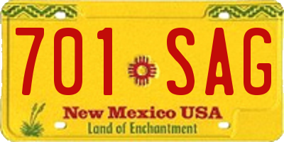 NM license plate 701SAG