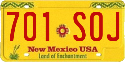 NM license plate 701SOJ
