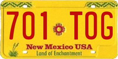 NM license plate 701TOG
