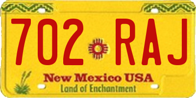 NM license plate 702RAJ