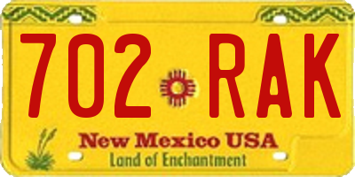 NM license plate 702RAK