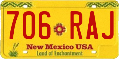 NM license plate 706RAJ