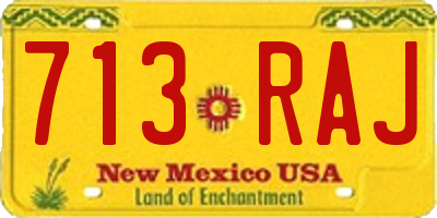 NM license plate 713RAJ