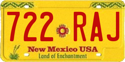 NM license plate 722RAJ