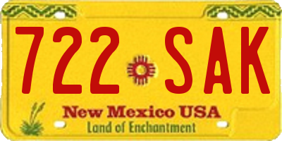NM license plate 722SAK