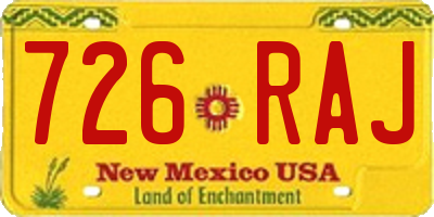 NM license plate 726RAJ