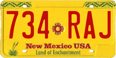 NM license plate 734RAJ