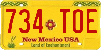 NM license plate 734TOE