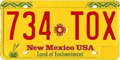 NM license plate 734TOX