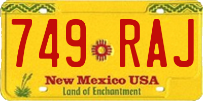 NM license plate 749RAJ