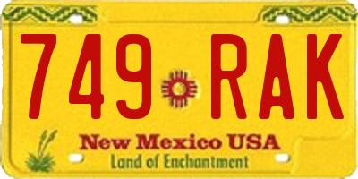 NM license plate 749RAK