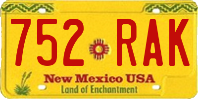 NM license plate 752RAK