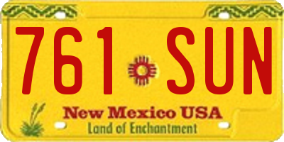 NM license plate 761SUN