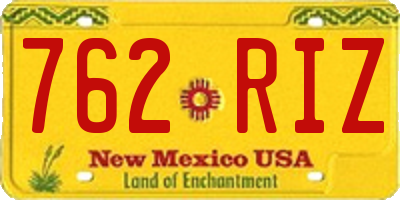 NM license plate 762RIZ