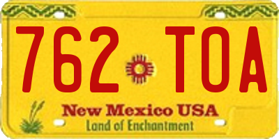 NM license plate 762TOA