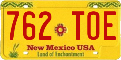 NM license plate 762TOE