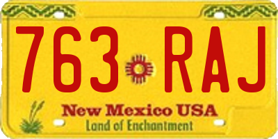 NM license plate 763RAJ