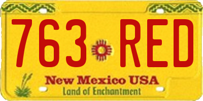 NM license plate 763RED