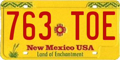NM license plate 763TOE
