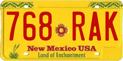 NM license plate 768RAK