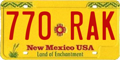 NM license plate 770RAK