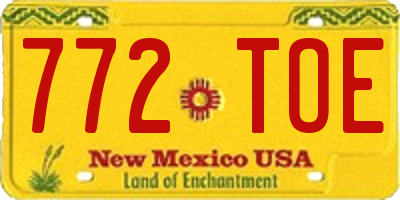 NM license plate 772TOE