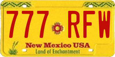 NM license plate 777RFW