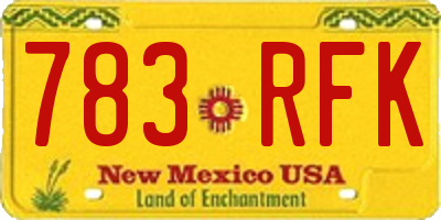 NM license plate 783RFK