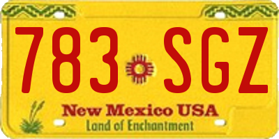 NM license plate 783SGZ