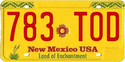 NM license plate 783TOD