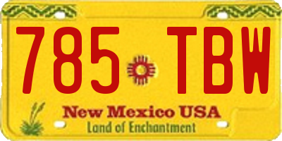 NM license plate 785TBW