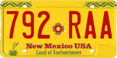 NM license plate 792RAA