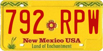 NM license plate 792RPW