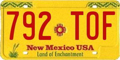 NM license plate 792TOF