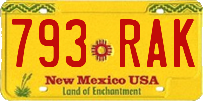 NM license plate 793RAK