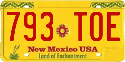 NM license plate 793TOE