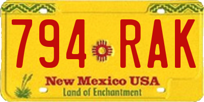 NM license plate 794RAK