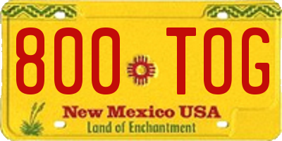 NM license plate 800TOG