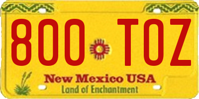 NM license plate 800TOZ