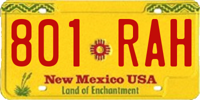 NM license plate 801RAH