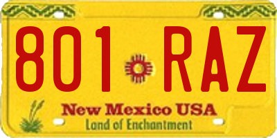 NM license plate 801RAZ