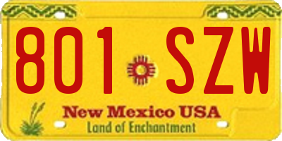NM license plate 801SZW