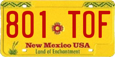 NM license plate 801TOF