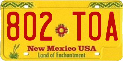 NM license plate 802TOA
