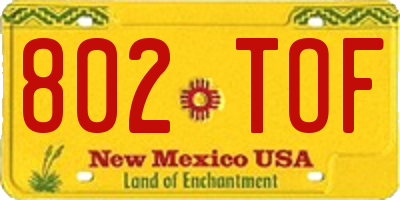 NM license plate 802TOF