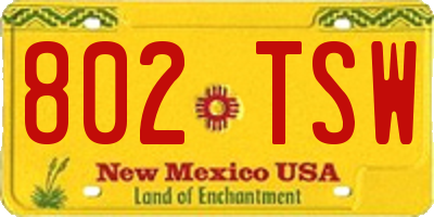 NM license plate 802TSW