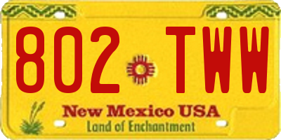 NM license plate 802TWW