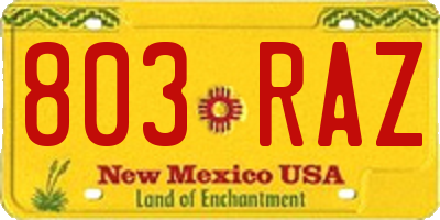 NM license plate 803RAZ