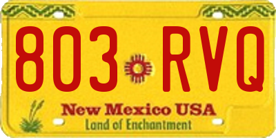 NM license plate 803RVQ